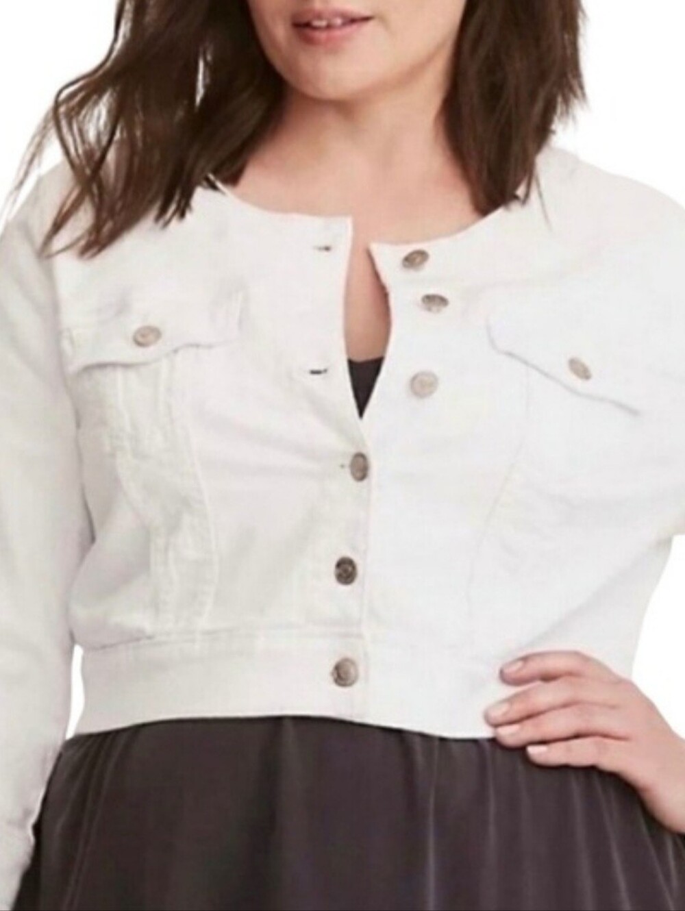 Torrid Denim White Button-Front Cropped Jacket...Size 2x. Only Worn A Few Times.
